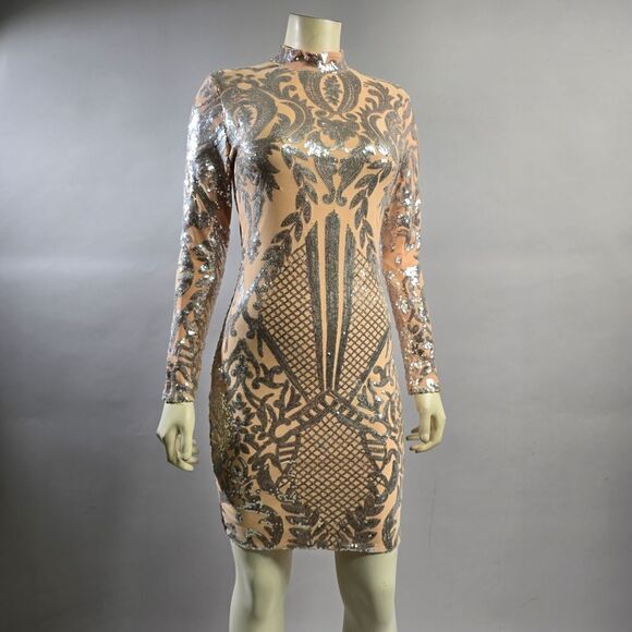Cbr Small Elegant Beige and Silver Sequin Dress R14 - Picture 1 of 5